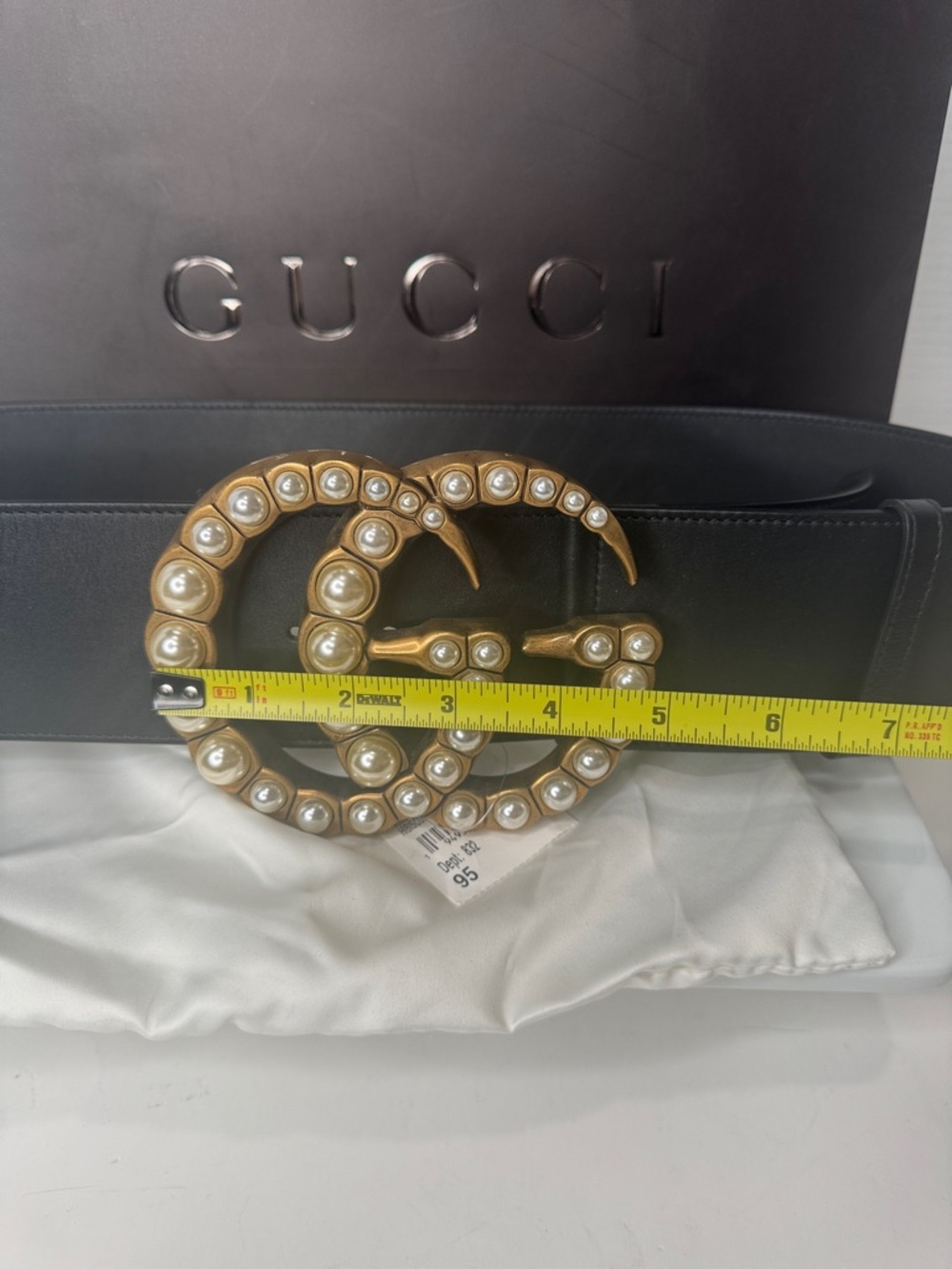 Gucci Jumbo Pearl GG Marmont Black Wide Leather Belt- NWT Size 95 - Picture 12 of 13